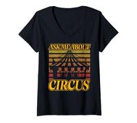 Mujer Pregúntame sobre Circus Carnival Party Staff Tamer Clown Camiseta Cuello V