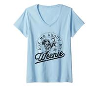Mujer Pregúntame sobre mi Amante del Perro Salchicha Weenie Camiseta Cuello V