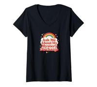 Mujer Pregúntame sobre mi descarga misteriosa Mujer vergonzosa Camiseta Cuello V