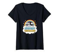 Mujer Pregúntame sobre mi descarga misteriosa Mujer vergonzosa Camiseta Cuello V