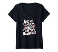 Mujer Pregúntame sobre mi descarga misteriosa Mujer vergonzosa Camiseta Cuello V
