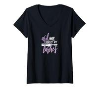 Mujer Pregúntame sobre mis pestañas Belleza Maquillaje Cita Camiseta Cuello V