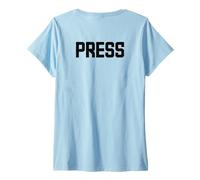 Mujer PRENSA Diseño de texto de impresión trasera negra para profesionales de los medios Camiseta Cuello V