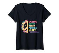 Mujer preocuparse por otras personas no es político Democracia Libertad Camiseta Cuello V