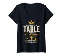 Mujer Prepara una Mesa Delante de mis Enemigos Salmo 23:5 Camiseta Cuello V