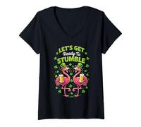 Mujer Preparémonos para Stumble Flamingo Party Día de San Patricio Camiseta Cuello V