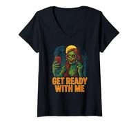 Mujer Prepárese conmigo Zombie Funny GRWM Meme Design Camiseta Cuello V
