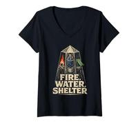 Mujer Prepper Supervivencia Fire Water Shelter Camiseta Cuello V