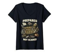 Mujer Prepper Supervivencia Prepared Not Scared Camiseta Cuello V