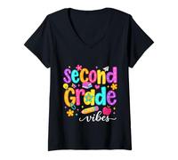 Mujer Preppy Second Grade Vibes: Regreso a la Escuela, niñas y niños de Segundo Grado Camiseta Cuello V