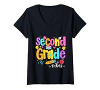 Mujer Preppy Second Grade Vibes: Regreso a la Escuela, niñas y niños de Segundo Grado Camiseta Cuello V