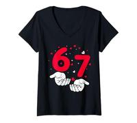 Mujer Preppy Six Seven Valentine 6 7 Dados Meme Diseño Corazón Retro Camiseta Cuello V