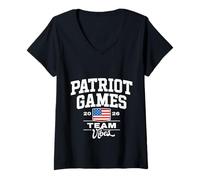 Mujer Preppy Universitario de los Patriot Games 2026 Camiseta Cuello V