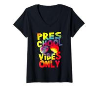 Mujer Preschool Vibes Back To School Teacher Student Tie Dye Camiseta Cuello V