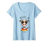 Mujer Prescott AR USA Divertido diseño de dibujos animados de vaca Camiseta Cuello V