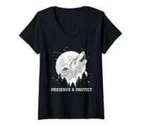 Mujer Preservar y Proteger Lobos y manadas de Lobos Conservación Camiseta Cuello V