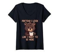 Mujer Pretend I Look Like I Want To Be Here Camiseta Cuello V