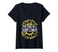 Mujer Pretend I'm A Sunflower Easy Halloween Costume Camiseta Cuello V