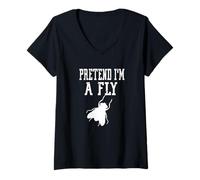 Mujer Pretende que soy una mosca, insecto, bicho, aterrador, divertido y espeluznante Camiseta Cuello V