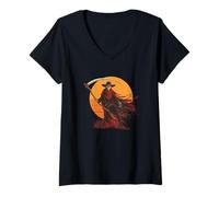 Mujer Pretty Grim Reaper con Sombrero de Vaquero para los Amantes de los Esqueletos Camiseta Cuello V