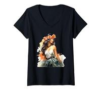 Mujer Pretty Hawaiian Hula Girl Acuarela Camiseta Cuello V