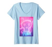 Mujer Pretty in Punk Pink Calavera Corazones Mariposas Estét Party Camiseta Cuello V