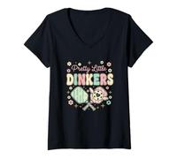 Mujer Pretty Little Dinkers - Equipo de Chicas con gráficos de Pickleball para Mujer Camiseta Cuello V