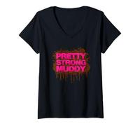 Mujer Pretty Strong Muddy Race Muddy Race Mud Run Camiseta Cuello V