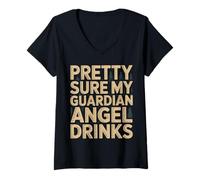 Mujer Pretty Sure My Guardian Angel Drinks Chaotic Spiritual |- Camiseta Cuello V