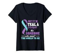 Mujer Prevención del Suicidio Vístase de púrpura Azulado Alguien Camiseta Cuello V