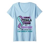 Mujer Prevención del Suicidio Vístase de púrpura Azulado Alguien Camiseta Cuello V
