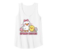Mujer Primavera Besties Kawaii Pato y Pollito Huevos de Pascua Lindo Dibujos Animados Camiseta sin Mangas