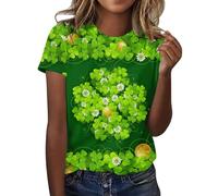 Mujer Primavera Cuello Redondo Manga Corta St Day Impreso Suelto Casual Camiseta Oversized Jersey Mujer, verde, XXL