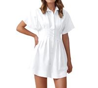Mujer Primavera Verano Vestidos Casual Cómodo Vestido Moderno Elegante Faldas Mujeres Ajustado Temperamento Cuello en V Plisado Cremallera Vestido, Blanco, L