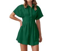 Mujer Primavera Verano Vestidos Casual Cómodo Vestido Moderno Elegante Faldas Mujeres Ajustado Temperamento Cuello en V Plisado Cremallera Vestido, verde, XL