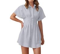 Mujer Primavera Verano Vestidos Casual Cómodo Vestido Moderno Elegante Faldas Mujeres Ajustado Temperamento Cuello en V Plisado Cremallera Vestido, gris, L