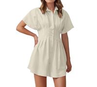 Mujer Primavera Verano Vestidos Casual Cómodo Vestido Moderno Elegante Faldas Mujeres Ajustado Temperamento Cuello en V Plisado Cremallera Vestido, beige, XL