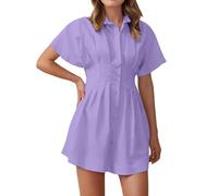 Mujer Primavera Verano Vestidos Casual Cómodo Vestido Moderno Elegante Faldas Mujeres Ajustado Temperamento Cuello en V Plisado Cremallera Vestido, morado, XXL