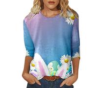 Mujer Primavera y Verano Casual Manga Top Pascua Impreso Camiseta Cuello Redondo Hombro Sin Hombro, morado, L