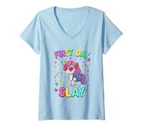 Mujer Primer día Mata para tu Divertido Primer día de Regreso a Clases Camiseta Cuello V