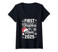 Mujer Primera Navidad como mamá 2025 Nueva mamá 2025 Camiseta Cuello V