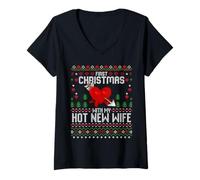 Mujer Primera Navidad con mi Nueva Esposa Caliente suéter Feo Navidad Camiseta Cuello V