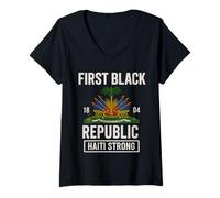 Mujer Primera República Negra 1804 Año del Día de la Independencia de Haití Camiseta Cuello V