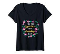 Mujer Primera Vez Que la Abuela Deja Que el mimar comience el Arte Floral Camiseta Cuello V