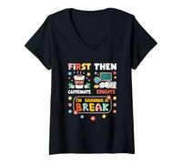 Mujer Primero cafeína y Luego educar Estoy ganando un Maestro de Descanso Camiseta Cuello V
