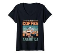 Mujer Primero El Café Y Luego La Antártida Continente Antártida Camiseta Cuello V