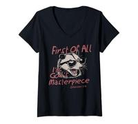 Mujer Primero Que Nada Soy La Obra Maestra De Dios Mapache Christian Bible Camiseta Cuello V