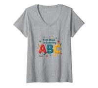 Mujer Primeros Pasos para Aprender ABC Camiseta Cuello V, Gris Jaspeado, L