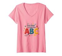 Mujer Primeros Pasos para Aprender ABC Camiseta Cuello V, Rosado, S