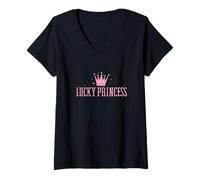 Mujer Princesa afortunada Camiseta Cuello V